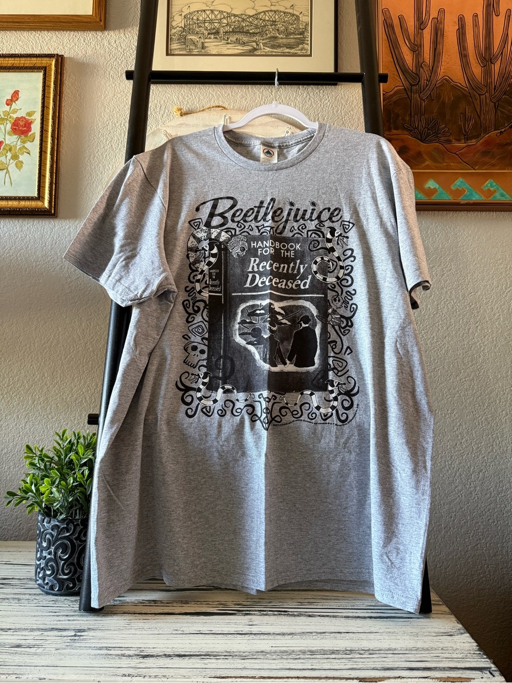 New! Gray Beetlejuice Graphic Tee - "Handbook for the Recently Deceased" XL